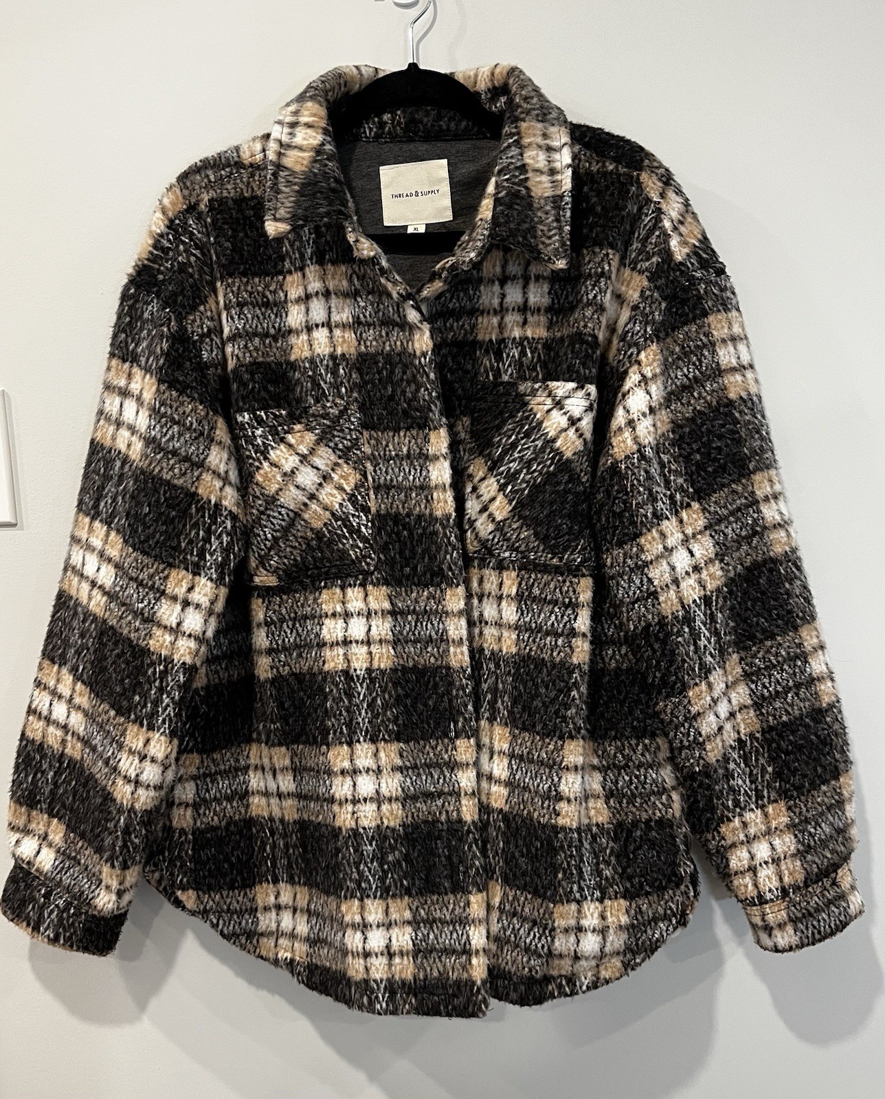 Thread & Supply Plaid Button Collared Lined Jacke… - image 1