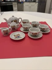 Vintage Child’s Tea Set Made in Japan 16 Pcs Including Lids Girl And Boy Pattern