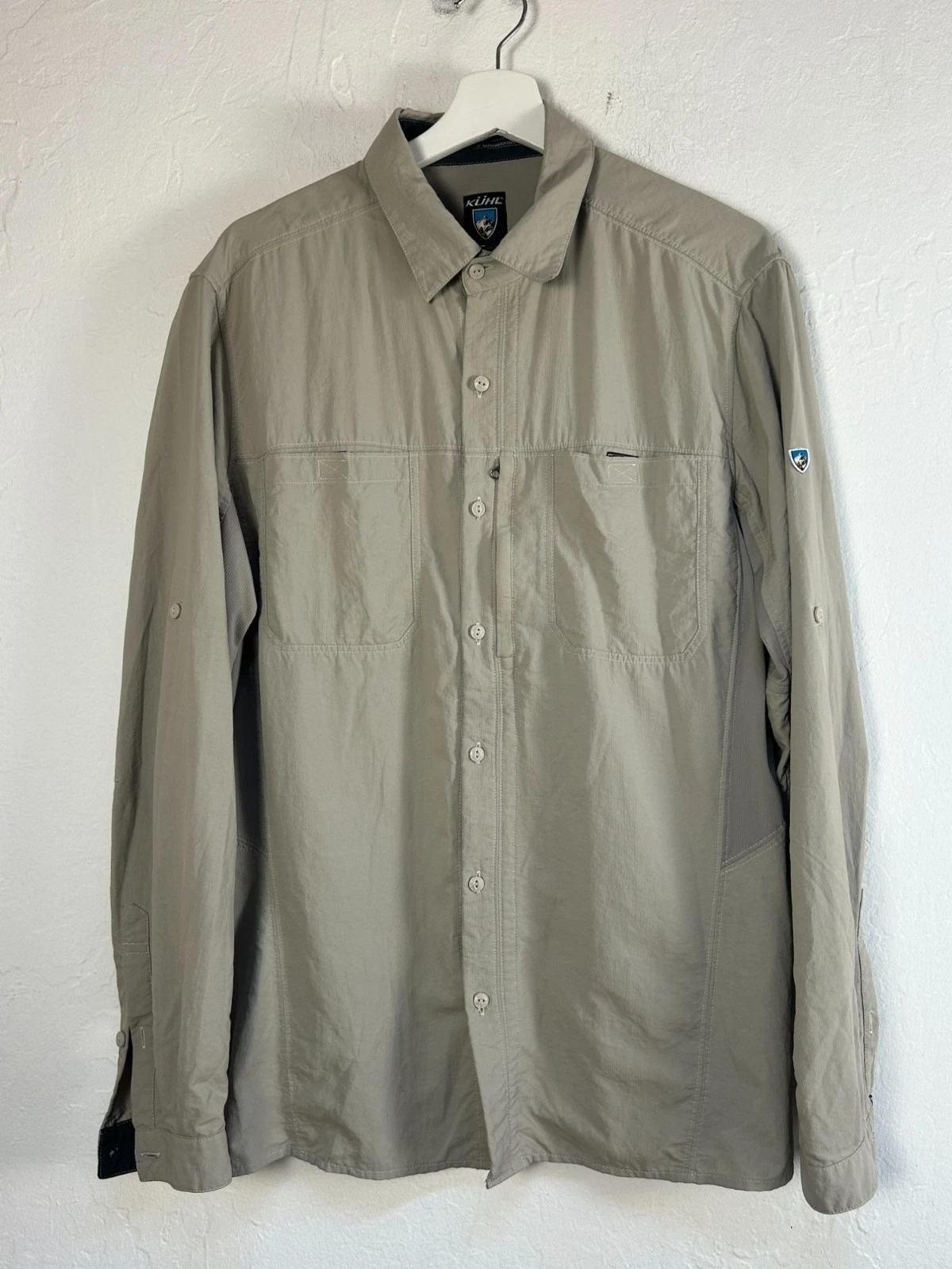 Kuhl Mens Lightweight Long-Sleeve Button-Up Shirt Large Beige Outdoor Hiking