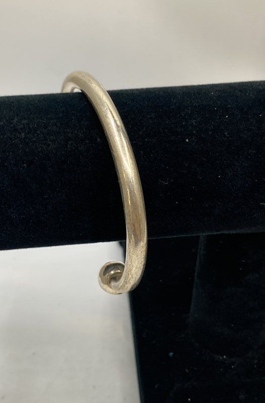 925 Mexican Sterling Silver Cuff Bracelet Torque Ball Ends Taxco 6" 18.4g