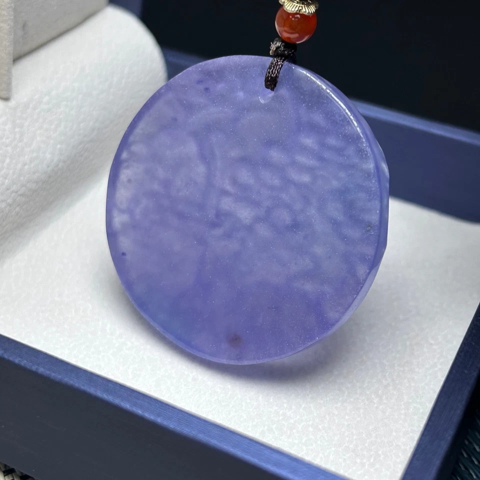 Colgante y collar de paisaje de jadeíta púrpura hielo alto natural perfecto real Foto 2 de 4
