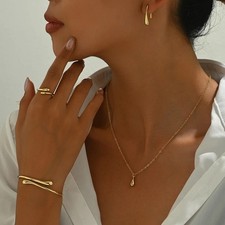 Water Drop Jewelry Set for Women 4 Piece Earrings Ring Bracelet Gift Wedding