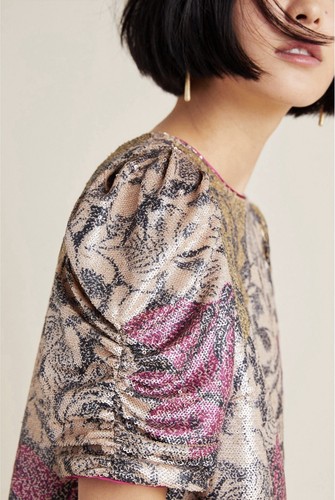 Anthropologie Marie Sequin Blouse Muted Gold And Pink Women’s Plus Size 20W Top - Picture 5 of 12