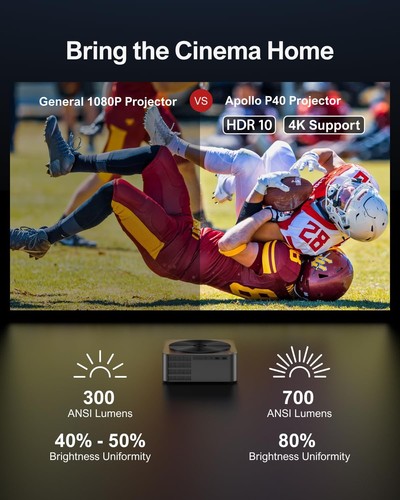 Beamer 4K Decodierung HDR10, helle Kanten 700 ANSI Lumen WiFi Bluetooth Proj... - Bild 7 von 7