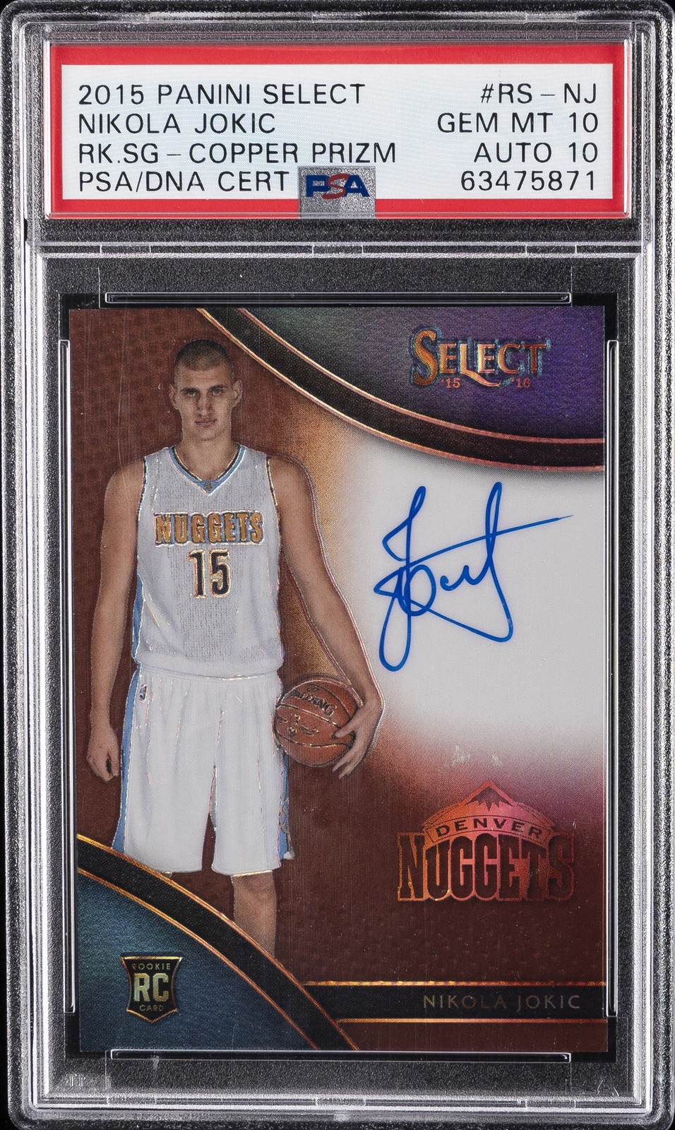 2015 PANINI SELECT ROOKIE SIGNATURES #RS-NJ NIKOLA JOKIC #/49 PSA 10 AUTO 10