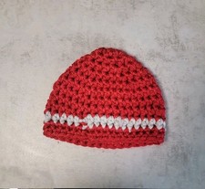 New Beanie Hat, Winter Hat, Red  Silver, Child Size, Hand Crocheted, Handmade