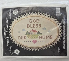 Cross Stitch Sampler By Needle Magic God Bless Our Home Stamped Kit Framed NOS