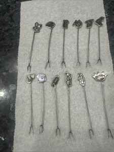 VINTAGE 1950s 12 Alpaca Abalone ALPACA Alloy Appetizer Cocktail Forks B