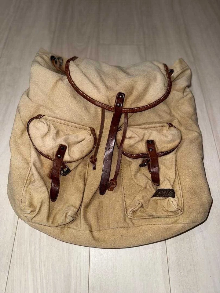 RALPH LAUREN Backpack Medium Logo Canvas Leather Beige Men's USED FROM JAPAN - Image 3 of 4