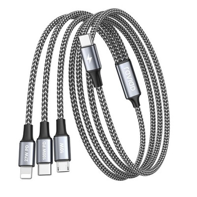 USB C Multi Ladekabel 100W 3m 3 in 1 E-Mark Chip für iPhone Galaxy MacBook