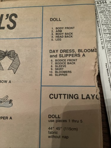 Rag Doll Stuffed Victorian & Clothing McCalls 4344 627 Craft Sewing Pattern UC - Picture 4 of 5