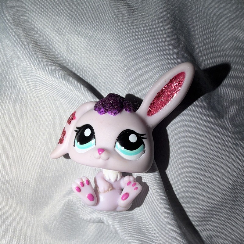 LPS Purple Glitter Sparkle Bunny Rabbit & Tan Pink Cat #2354 & #2355