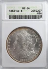 1883-CC MORGAN SILVER DOLAR - ANACS MS64 GSA