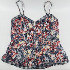 Abercrombie  Fitch Floral Plaid Bustier Cami Top Blue Red Large Smocked Back