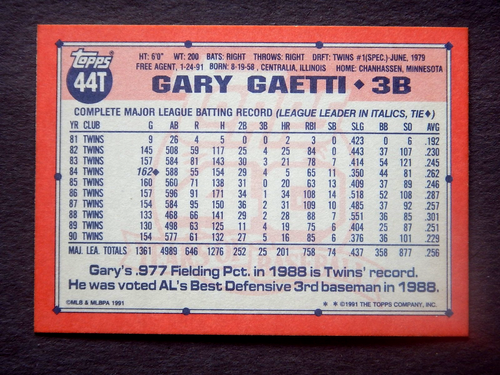 Gary Gaetti #44T Topps Traded 1991 Baseballkarte (California Angels) - Bild 2 von 2