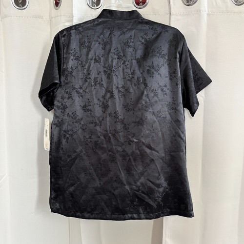 Vtg Jones NY Womens Top Large Black Jacquard Floral Asian Inspired Satin 18447 - Picture 2 of 8