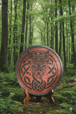 Roter Wolf Wikinger Schild - Battleworn Mittelalter Wanddeko