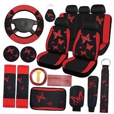 43 Pcs Butterfly Car Seat Full Set Butterfly Car Accessories for Red, Black