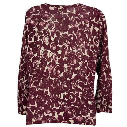 Cárdigan con botones floral 100 % lana Garnet Hill para mujer suéter fino borgoña XL - Imagen 13 de 17