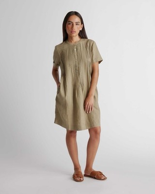 chinese dress ladies 100% Linen V-Neck Pockets Swing Dress Ainsley, Tarragon Green / XXL