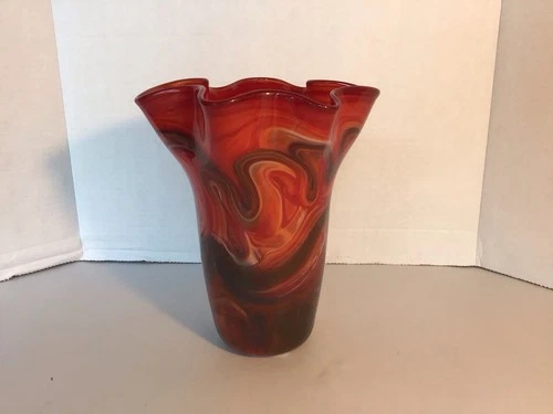 MURANO STYLE HANDKERCHIEF DESIGN HAND BLOWN ART GLASS VASE - 8.75” Tall