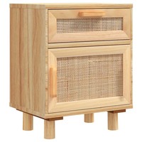 Nachttisch Braun Massivholz Kiefer Und Natur-Rattan