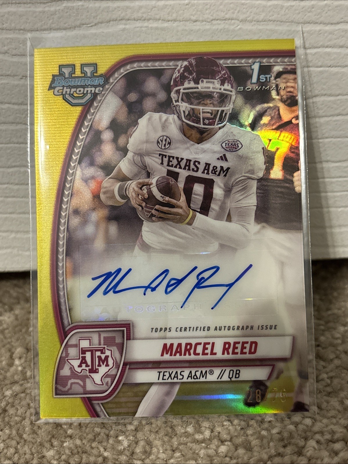 2024 Bowman University Chrome Marcel Reed 1st Auto Yellow /75 #PA-MR Texas A&M