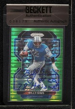 BAS 2021 Panini Prizm Neon Green Pulsar Billy Sims #154 Seal of Authenticity 3c7