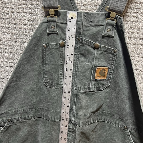 Salopette bavaglino carpentiere Carhartt vintage 50x32 muschio falegname USA abbigliamento da lavoro DBL ginocchio - Foto 17 di 24