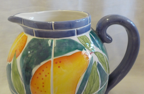 Vintage 1998 Clay Art Portofino Pear Pitcher Hand Painted Mosiac 8.25" Tall EVC - Picture 2 of 10