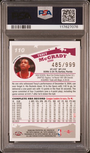 2005 Topps Chrome #110 Tracy Mcgrady Refractor #/999 PSA 9 - Picture 2 of 2