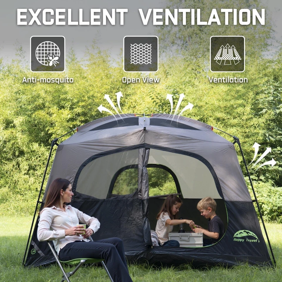 Tienda de campaña para 6 personas para acampar, impermeable fácil configuración tienda de campaña con lluvia... Foto 4 de 4