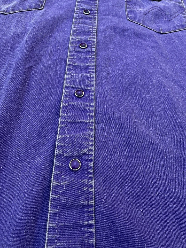 Camisa a presión vintage Wrangler Brushpopper púrpura perla para hombre 2XL 18x36 Foto 3 de 4