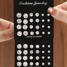 12Pairs Elegant Rhinestone Zirconia Earrings Set for Women Couple Gift Jewelry