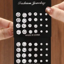 12Pairs Elegant Rhinestone Zirconia Earrings Set for Women Couple Gift Jewelry