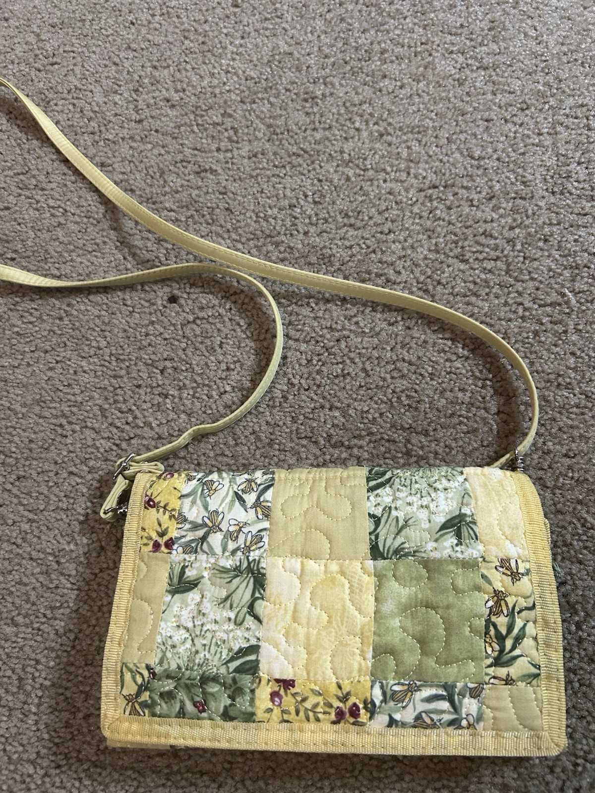 Donna Sharp Quilted Patch Work Yellow Crossbody T… - image 1