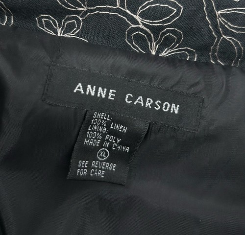 Chaqueta Blazer Anne Carson Talla XL Negra Floral Lino Chaqueta Muy Bordada - Imagen 3 de 8