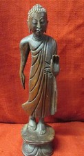 Vintage 12" Hand Carved Wooden Buddha Sri Lanka Standing Pose Buddhism Spiritual