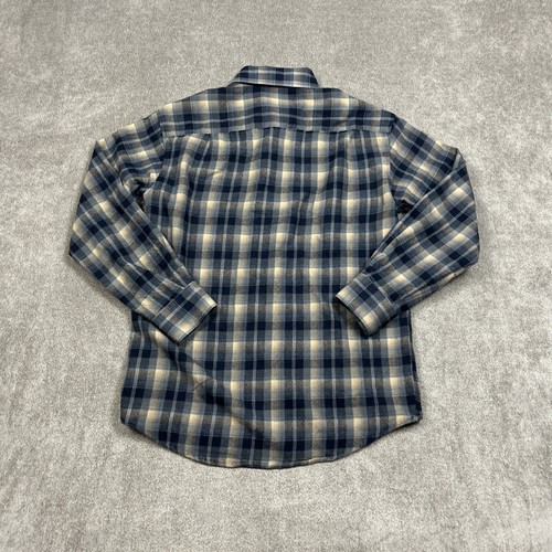 Sir Pendleton Shirt Mens Small Blue Tan Plaid Worsted Wool Button Down Flannel - Picture 4 of 8