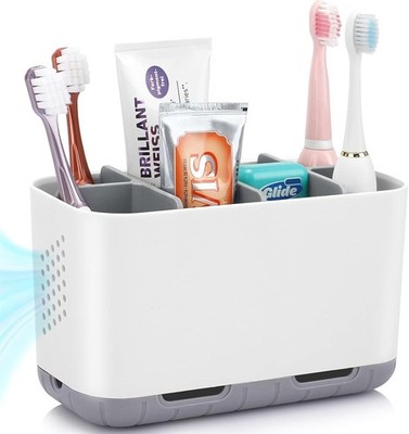 Toothbrush & Toothpaste Holder Drainage Bathroom Countertop W/ Adjustable
