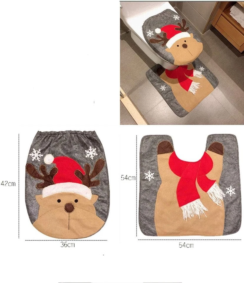 Encantadora cubierta de asiento de inodoro y alfombra roja de ciervo de vacaciones - perfecta para alegría de temporada Foto 4 de 4
