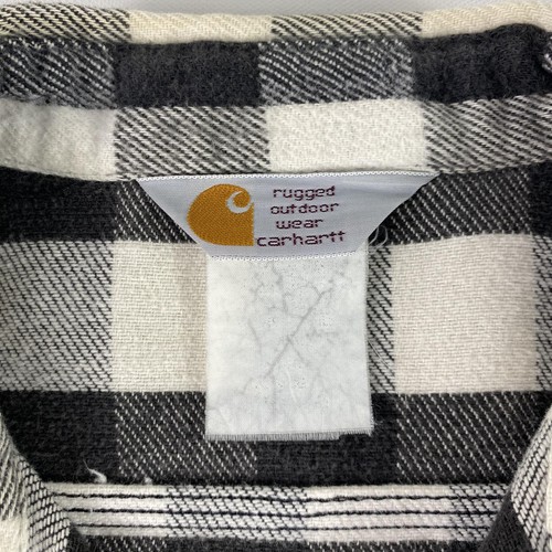 Vintage Carhartt Shirt Mens Large Black White Buffalo Plaid Flannel Rugged Wear - Picture 4 of 8