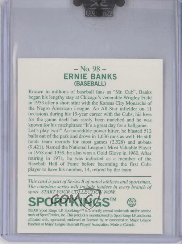2008 Sportkings Series B Mini Ernie Banks #98 HOF - Image 2 of 2