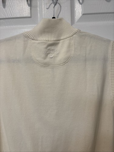 Callaway Sweater Vest Mens Large 1/4 Zip Pullover Golf Off White Cream Mock Neck - Picture 8 of 9
