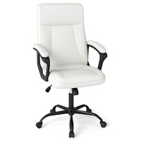 GYMAX Upholstered Executive Chair Ergonomic Computer Desk Chair Beige