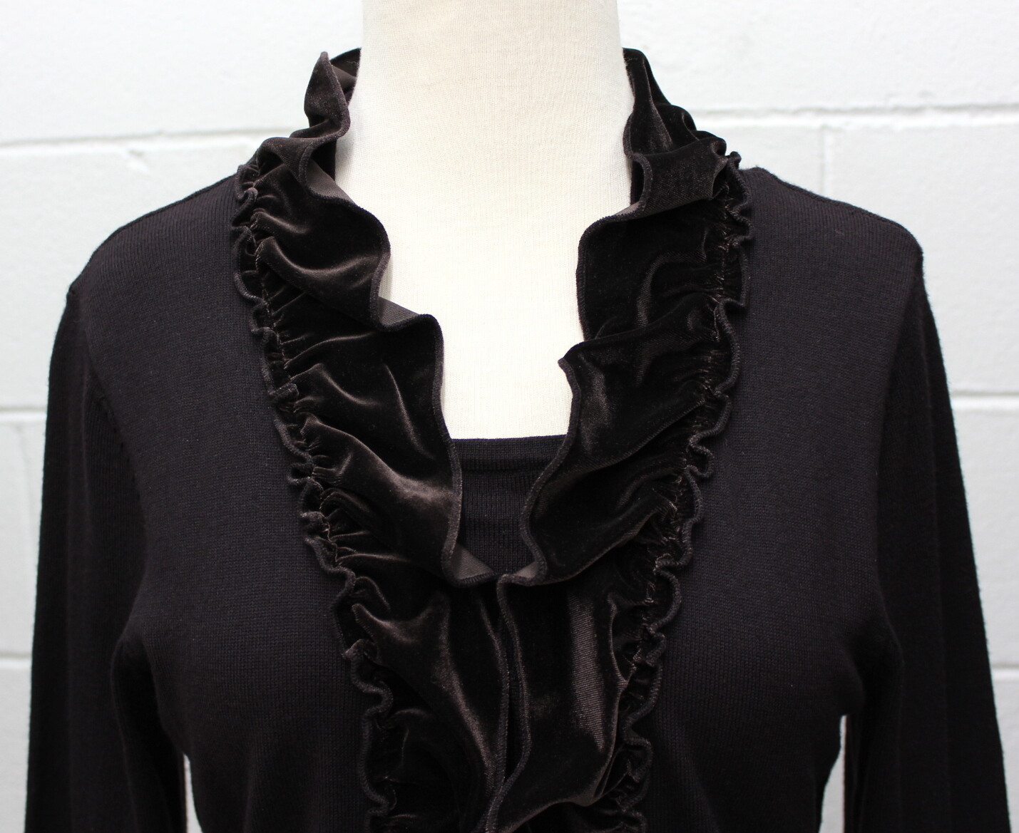 Elementz Velvet Trim Cardigan with Attached Tank Sweater Top Brown S Small New