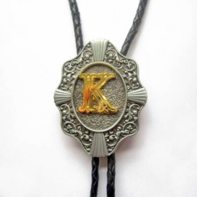 Western Bolo Tie mit Buchstabe K, 24 ct Goldauflage, Bolotie