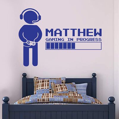Personalisierter Wandaufkleber Gaming in Progress Name Gamer Schlafzimmer Kunst Aufkleber Wandbild