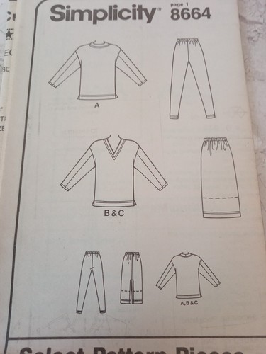 SIMPLICITY 8664 TUNIC drop shoulder LEGGINGS SKIRT Vtg 90s Fashion UNCUT XS S M - Picture 8 of 8