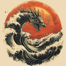 Wandtattoo Aufkleber Drache in Welle Wandaufkleber 18X18 cm Groß